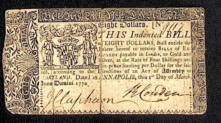 Item #36703 [Colonial Maryland Eight Dollar Bill]