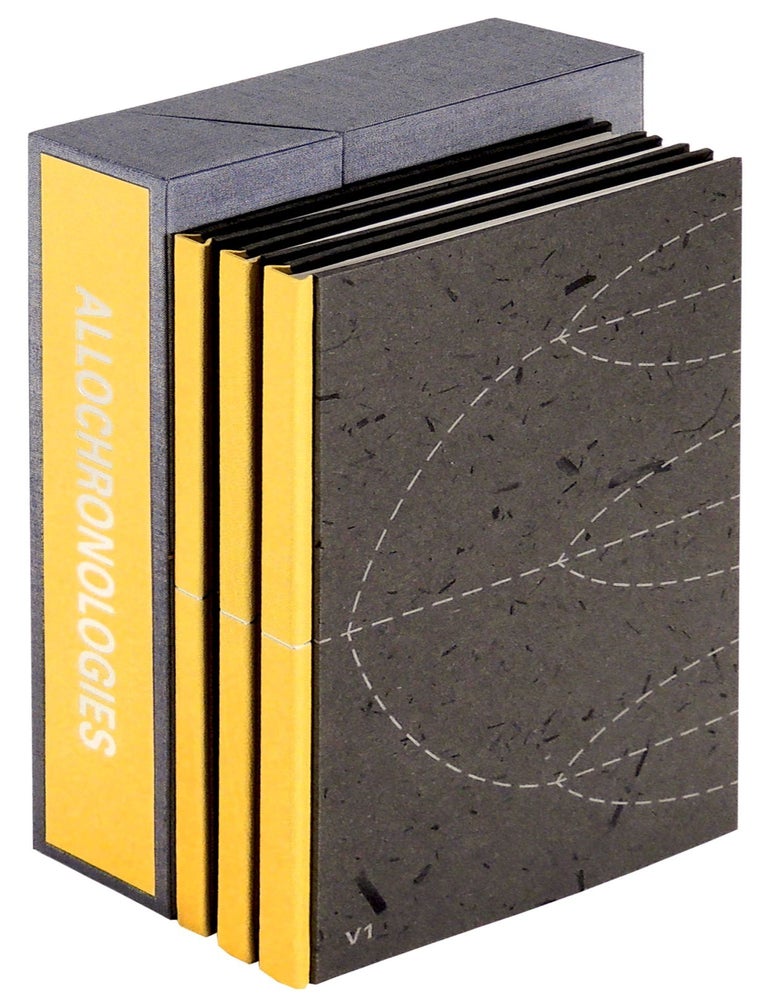 Item #37115 Allochronologies Three Volumes. Sarah Hulsey, book artist, Jorge Luis Borges, Italo Calvino, Alan Lightman.