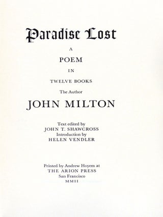 Paradise Lost: A Poem in Twelve Books