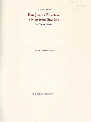 Ben Jonson Entertains a Man from Stratford and other poems