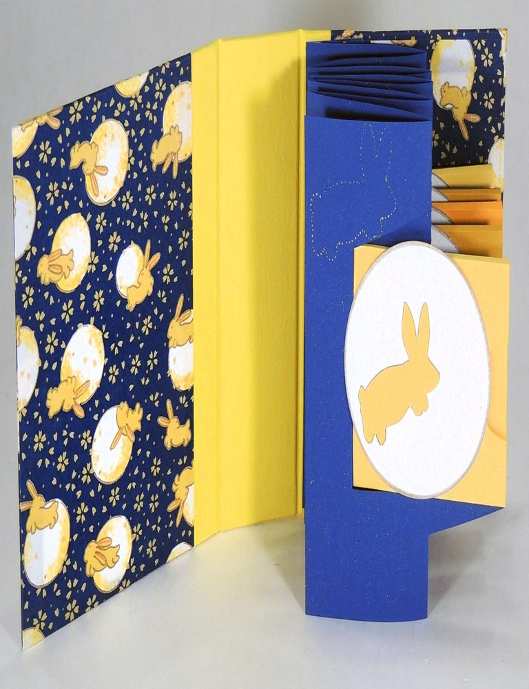 Item #38178 Rabbit on the Moon. Rarehare Creations, Pamela S. book artist Wood, and, author.