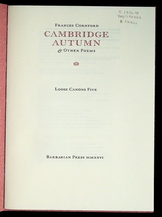 Cambridge Autumn & Other Poems
