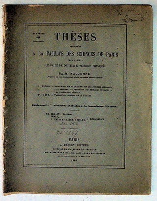 Item #4178 Theses Presentees a la Faculte des Sciences de Paris. M. Maquenne