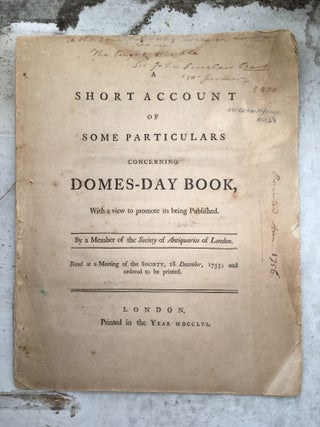 Item #4211 A Short Account of Some Particulars Concerning Domes-Day Book, With a View to Promote...