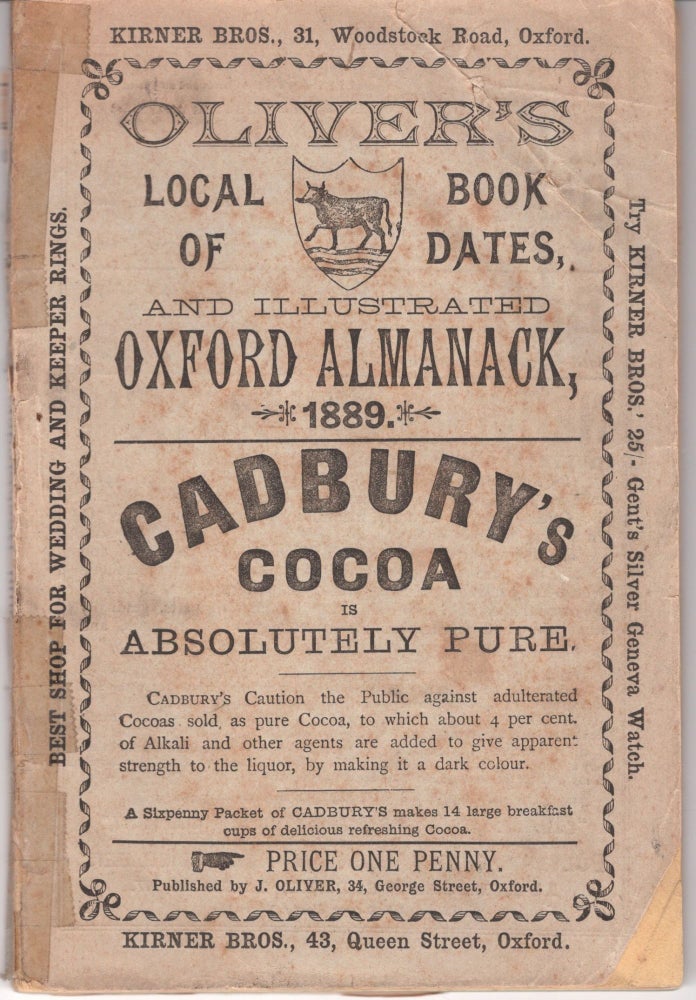 Item #490 Oliver's Local Book of Dates, and Illustrated Oxford Almanack, 1889. Unknown.