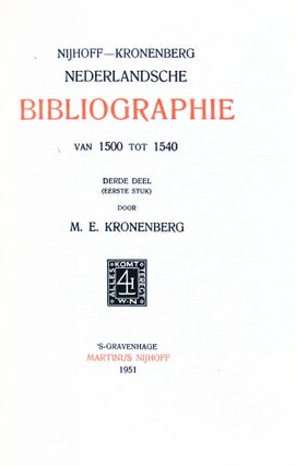 Nederlandsche Bibliographie Van 1500 Tot 1540