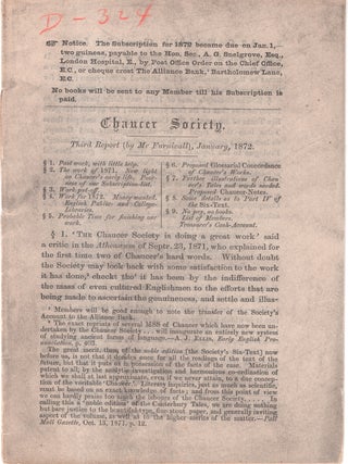 Chaucer Society Reports, 1872 and 73; Third and Fourth Report
