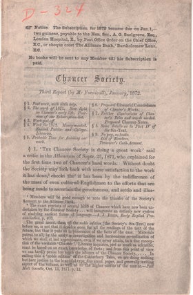 Chaucer Society Reports, 1872 and 73; Third and Fourth Report