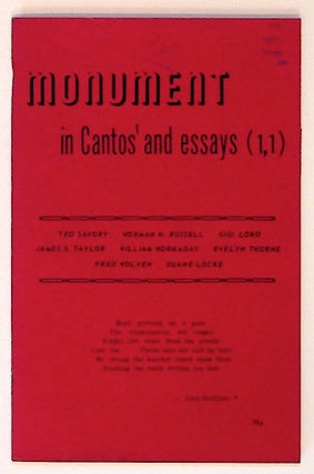 Item #7253 Monument in Cantos and Essays (1,1). Unknown